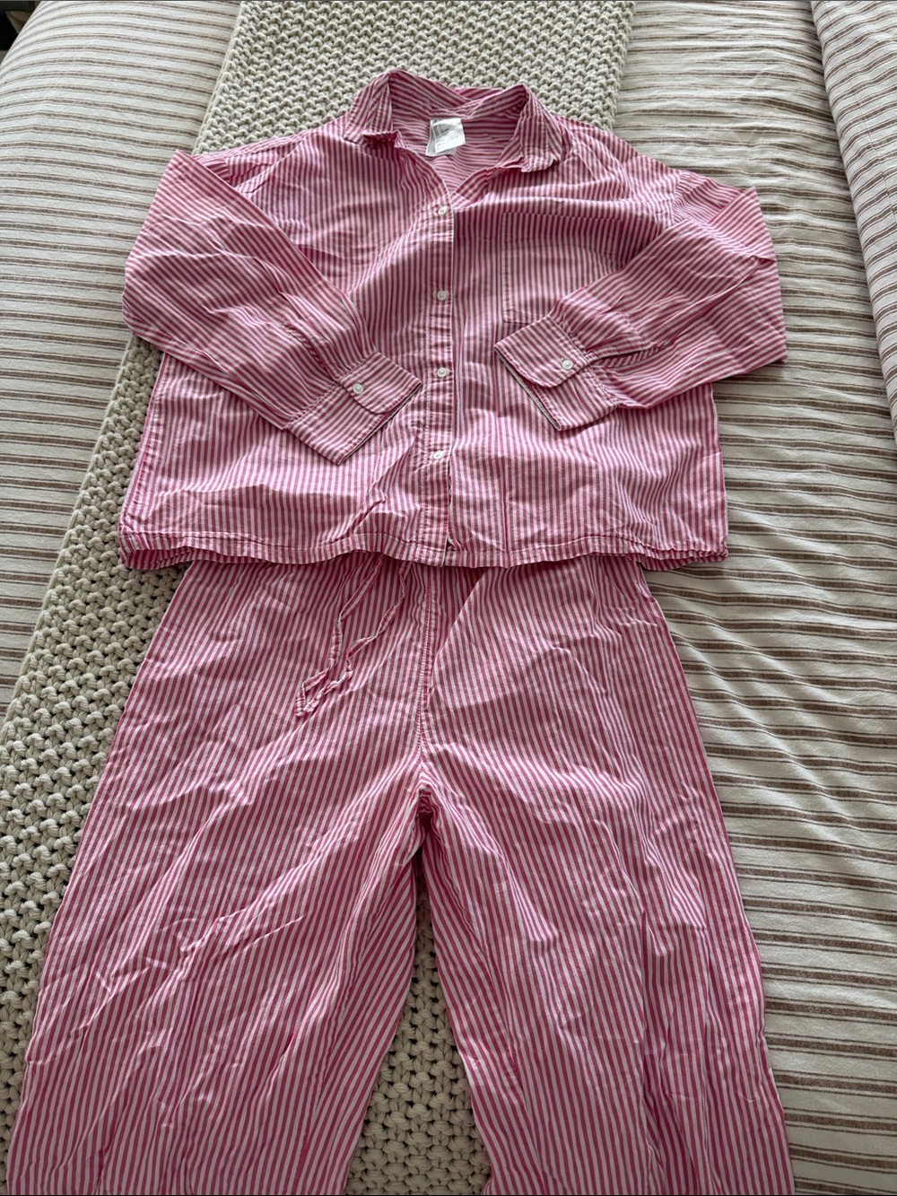 H&M pink stripe pajama set 100% cotton